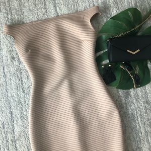 Nude colored scuba Bardot dress